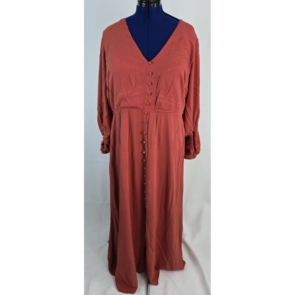 Eloquii women's woven Strappy Open Back Brown maxi Sheath dress size 18